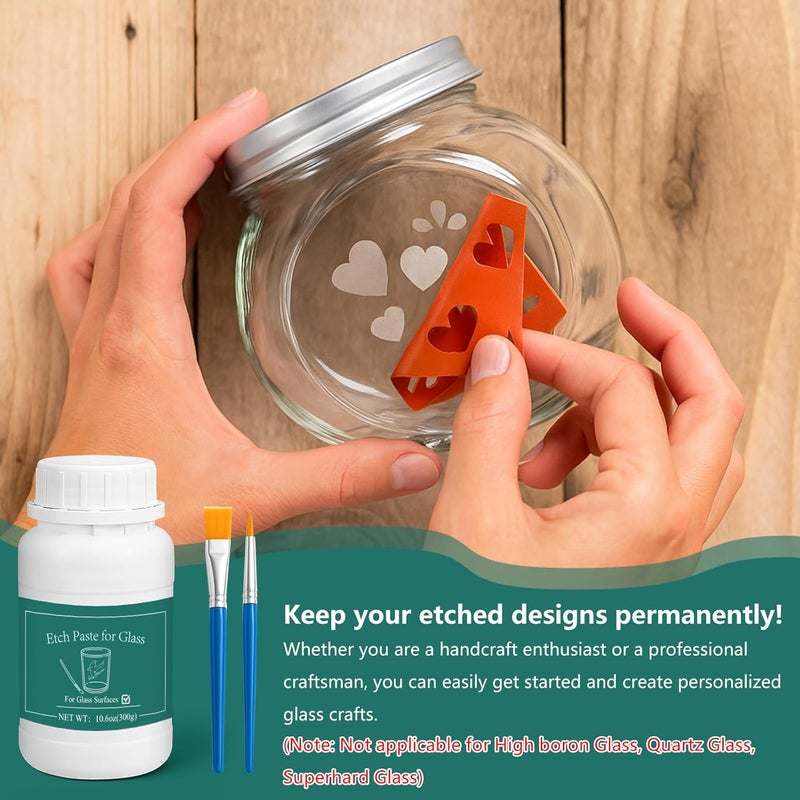 DINGSEN Glass Etch Paste Kit - 300g, Create Permanently Stunning Designs on Glass Surfaces, Perfect for DIY Mirrors, Windows, Glassware - Image 4